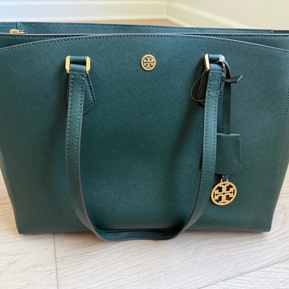 Tory Burch Forest Green Tote with Gold Accents - Picture 2 of 12